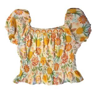 Size 6 New Rachel Zoe Floral Crop Top  Boho Lined Shirred Waist Pineapples